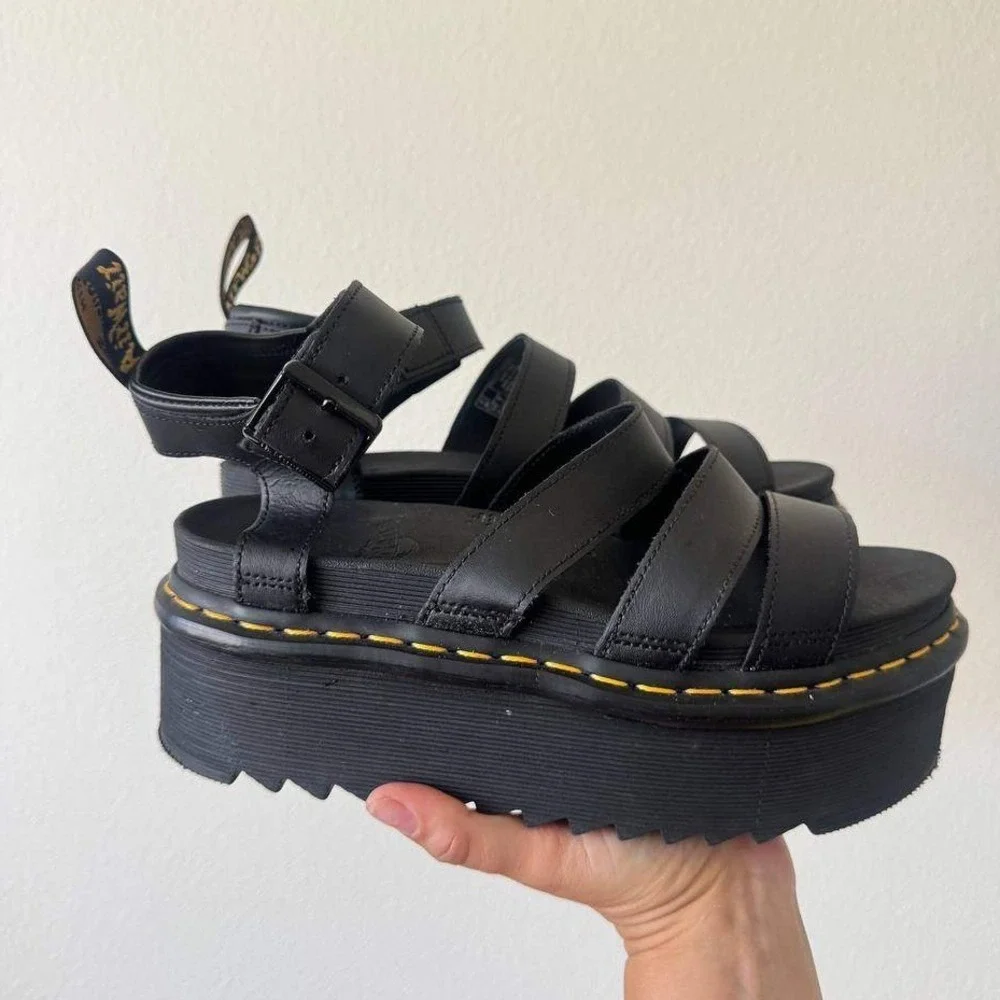 Dr Martens Blaire Quad Black Platform Sandals 8 Chunky Grunge Y2K Dark Academia